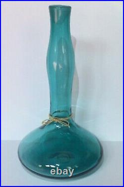 Vintage Wayne Husted Blenko Art Glass Decanter Genie Bottle Sea Foam Green