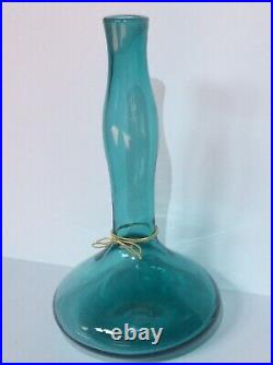Vintage Wayne Husted Blenko Art Glass Decanter Genie Bottle Sea Foam Green