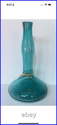 Vintage Wayne Husted Blenko Art Glass Decanter Genie Bottle Sea Green 5815