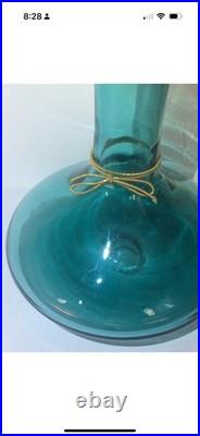 Vintage Wayne Husted Blenko Art Glass Decanter Genie Bottle Sea Green 5815