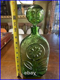 Vintage Wayne Husted Green Sunflower Glass Decanter Stelvia Empoli Italy