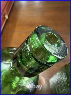 Vintage Wayne Husted Green Sunflower Glass Decanter Stelvia Empoli Italy