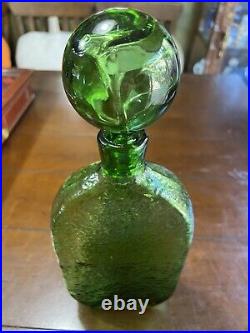 Vintage Wayne Husted Green Sunflower Glass Decanter Stelvia Empoli Italy