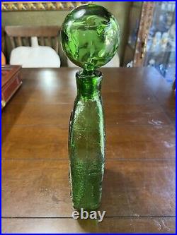 Vintage Wayne Husted Green Sunflower Glass Decanter Stelvia Empoli Italy