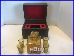 Vintage Whiskey Decanter 5 Pcs Set Decanter with4 Glasses in Wooden Knight Box