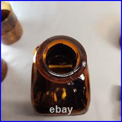 Vintage Whiskey Decanter with Glasses Amber Leather Wrapped MCM Mid Century