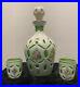 Vintage-White-Cased-Cut-To-Green-Czech-Bohemian-decanter-with-stopper-Two-Cups-01-crwu