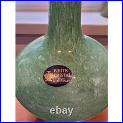 Vintage White Cristal Italy Green Art Glass Decanter Turquoise Ball Stopper