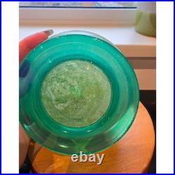 Vintage White Cristal Italy Green Art Glass Decanter Turquoise Ball Stopper