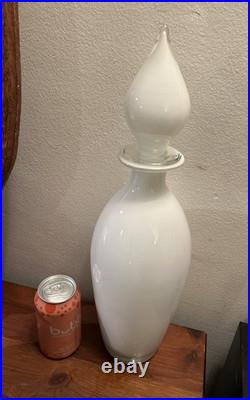 Vintage White MCM Glass Genie Bottle Decanter Apothecary Decor Vase 18