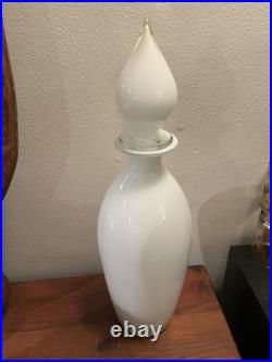 Vintage White MCM Glass Genie Bottle Decanter Apothecary Decor Vase 18