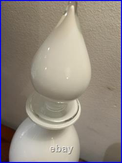 Vintage White MCM Glass Genie Bottle Decanter Apothecary Decor Vase 18