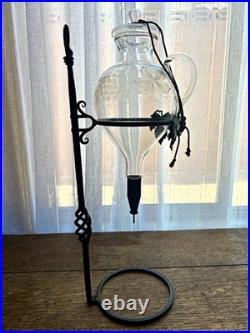 Vintage Wine Aerator Dispenser Hand-Blown Etched Glass Decanter With Iron Stand