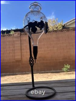 Vintage Wine Aerator Dispenser Hand-Blown Etched Glass Decanter With Iron Stand