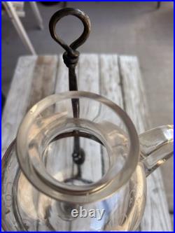 Vintage Wine Aerator Dispenser Hand-Blown Etched Glass Decanter With Iron Stand