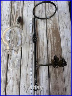 Vintage Wine Aerator Dispenser Hand-Blown Etched Glass Decanter With Iron Stand