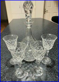 Vintage Wine Decanter Bohemia Handcrafted Lead Crystal 1970's Plus 4 Glasses