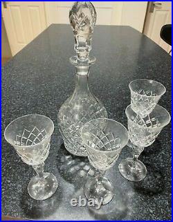 Vintage Wine Decanter Bohemia Handcrafted Lead Crystal 1970's Plus 4 Glasses