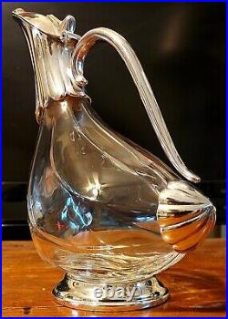 Vintage Wine Decanter Silverplate & Crystal Pitcher Juice/Drink Glass Pitcher