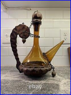 Vintage Wine Decanter Yellow Glass Hand Blown BoHo Witco Style Base and Stop