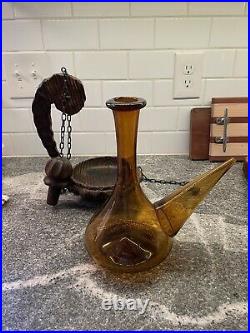 Vintage Wine Decanter Yellow Glass Hand Blown BoHo Witco Style Base and Stop
