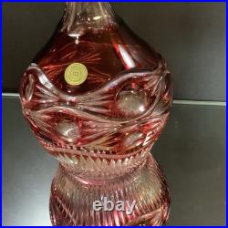 Vintage Wine Liquor Decanter Cranberry Cut to Clear Hand Cut Czech Glass #62