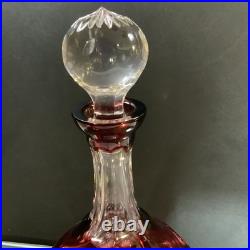 Vintage Wine Liquor Decanter Cranberry Cut to Clear Hand Cut Czech Glass #62