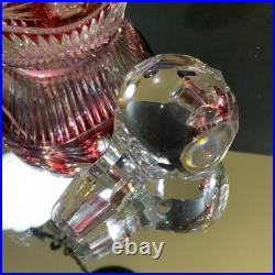 Vintage Wine Liquor Decanter Cranberry Cut to Clear Hand Cut Czech Glass #62