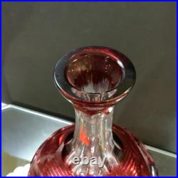 Vintage Wine Liquor Decanter Cranberry Cut to Clear Hand Cut Czech Glass #62