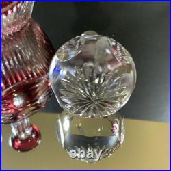 Vintage Wine Liquor Decanter Cranberry Cut to Clear Hand Cut Czech Glass #62