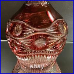 Vintage Wine Liquor Decanter Cranberry Cut to Clear Hand Cut Czech Glass #62