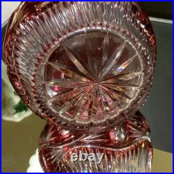 Vintage Wine Liquor Decanter Cranberry Cut to Clear Hand Cut Czech Glass #62