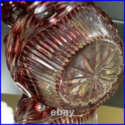 Vintage Wine Liquor Decanter Cranberry Cut to Clear Hand Cut Czech Glass #62