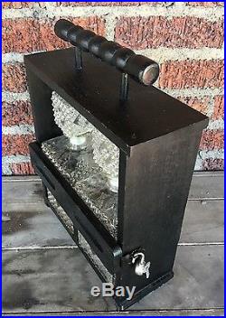 Vintage Wooden Black Liquor Tantalus with Glass Decanters Locking Include lock key