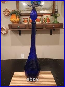 Vintage XL 26 Empoli Italy Cobalt Blue Genie Bottle Decanter With Stopper