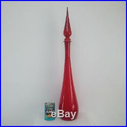 Vintage XL 79cm / 31 Empoli Cased Red Glass Decanter Genie Bottle