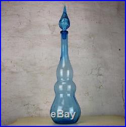 Vintage XL Aqua Blue Glass Genie Bottle Stopper Decanter 24.40
