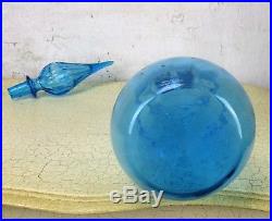 Vintage XL Aqua Blue Glass Genie Bottle Stopper Decanter 24.40