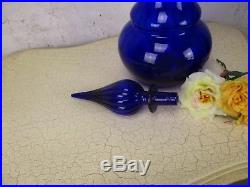 Vintage XL Blue Glass Genie Bottle Stopper Decanter Decorative Murano 24.40
