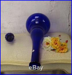 Vintage XL Blue Glass Genie Bottle Stopper Decanter Decorative Murano 24.40