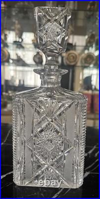 Vintage american brilliant cut clear crystal liquor wine decanter glass bottle