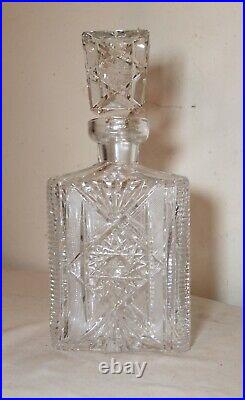 Vintage american brilliant cut clear crystal liquor wine decanter glass bottle