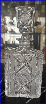 Vintage american brilliant cut clear crystal liquor wine decanter glass bottle