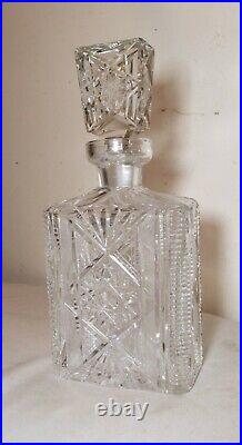Vintage american brilliant cut clear crystal liquor wine decanter glass bottle