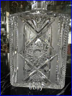 Vintage american brilliant cut clear crystal liquor wine decanter glass bottle