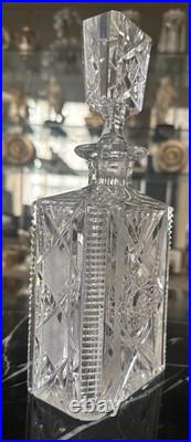 Vintage american brilliant cut clear crystal liquor wine decanter glass bottle