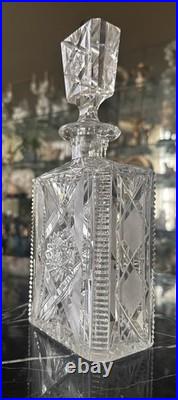 Vintage american brilliant cut clear crystal liquor wine decanter glass bottle
