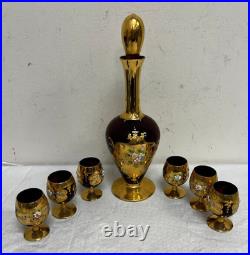 Vintage beautiful Ventian Glassware Glass Italy decanter with 6 cordial glasses