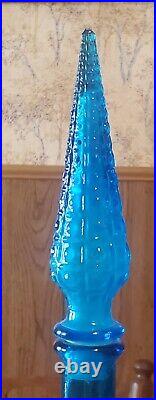 Vintage blue glass Aztec Hobnail bubble empoli genie bottles decanter 1960s