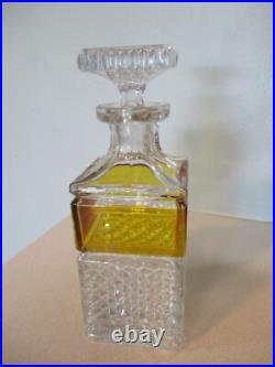 Vintage crystal square whiskey decanter & stopper diamond cut art glass barware